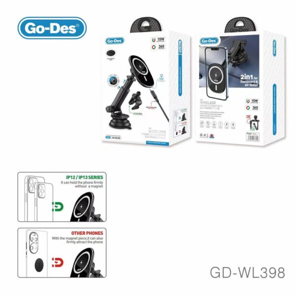 Godes 3 in 1 Car wireless phone charger Qi Fast Charging Dashboard Windshield Air Vent Car Phone Holder Compatible for iPhone 14 Car Mount Wireless Charger Car Mount Wireless ChargerCar Mount Wireless Charge