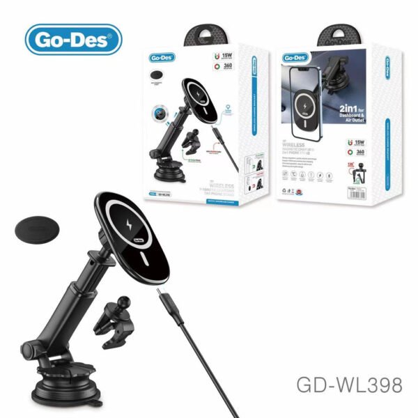 Godes 3 in 1 Car wireless phone charger Qi Fast Charging Dashboard Windshield Air Vent Car Phone Holder Compatible for iPhone 14 Car Mount Wireless Charger Car Mount Wireless ChargerCar Mount Wireless Charge