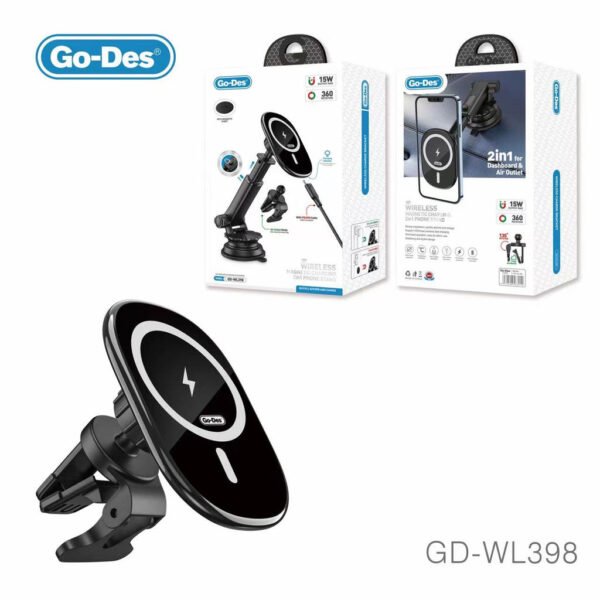 Godes 3 in 1 Car wireless phone charger Qi Fast Charging Dashboard Windshield Air Vent Car Phone Holder Compatible for iPhone 14 Car Mount Wireless Charger Car Mount Wireless ChargerCar Mount Wireless Charge