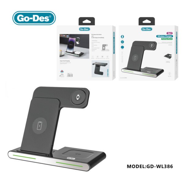 Go-Des 3in1 Foldable Wireless Charging Stand 15W Fast