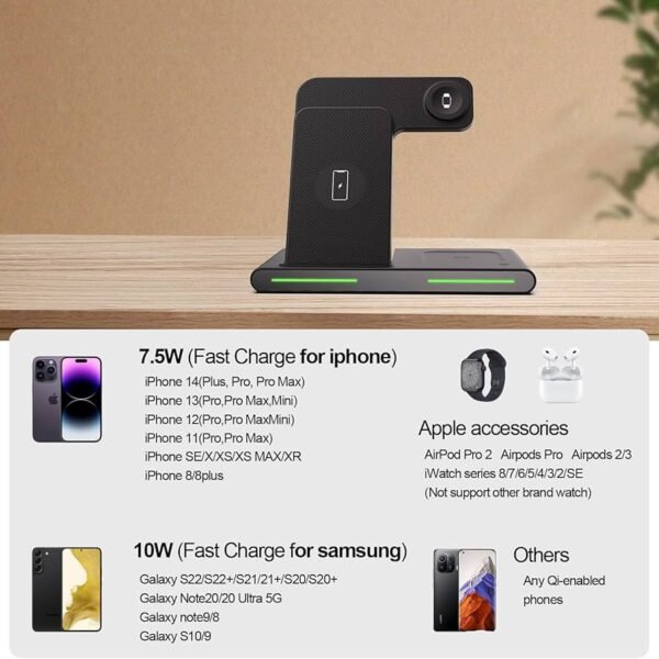 Go-Des 3in1 Foldable Wireless Charging Stand 15W Fast