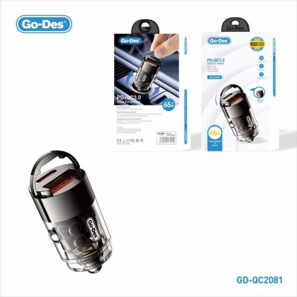 Go-Des PD65W QC3.0 Fast Car Charger 65W USB C Type-C