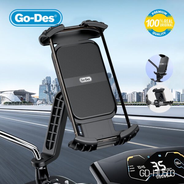 Go-Des 2in1 Cell Phone Stand Shockproof Anti-Shake Mount for Bicycle Motorcycle and Stroller 360° Adjustable