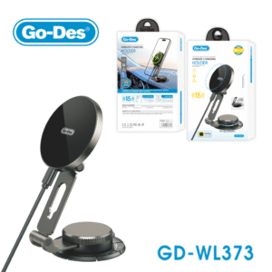 Go-Des Magnetic Wireless Charging Car Holder 15W Foldable Long Arm Mount 360 Rotation for Dashboard and Air Vent
