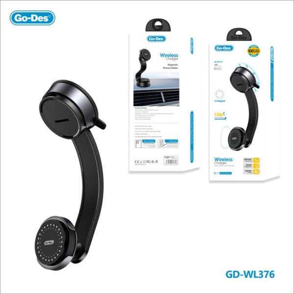 Go-Des 15W Magnetic Wireless Charger Mount 360° Rotating Dashboard Bracket