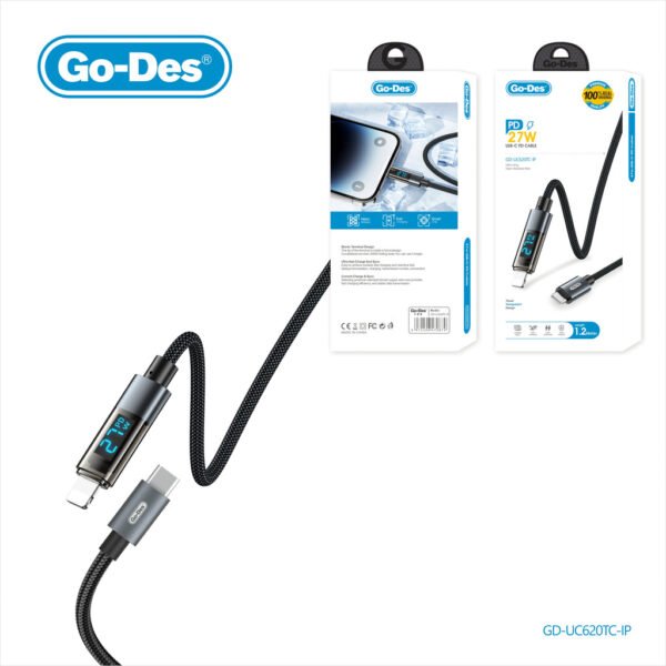 Go-Des 1.2M Fast Charging Cable Bionic Terminal LED Digital Display Nylon Braided Up to 100W