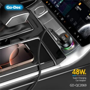 Go-Des 48W Dual Port Car Charger Type-C PD 30W + USB QC3.0 18W