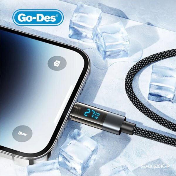 Go-Des 1.2M Fast Charging Cable Bionic Terminal LED Digital Display Nylon Braided Up to 100W