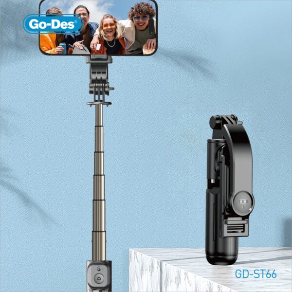 Go-Des Bluetooth Selfie Stick Tripod 2-in-1 Foldable Stand with Wireless Control Cold Shoe Mount and 360° Rotation