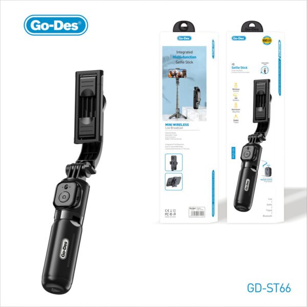 Go-Des Bluetooth Selfie Stick Tripod 2-in-1 Foldable Stand with Wireless Control Cold Shoe Mount and 360° Rotation