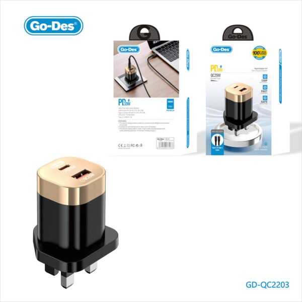 Go-Des PD33W + QC25W Double Fast Rapid Adapter Set Dual-Port 3 Pin 38W
