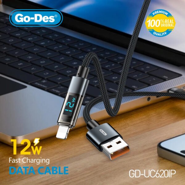 Go-Des 1.2M Fast Charging Cable Bionic Terminal LED Digital Display Nylon Braided Up to 100W