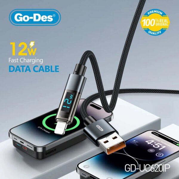 Go-Des 1.2M Fast Charging Cable Bionic Terminal LED Digital Display Nylon Braided Up to 100W