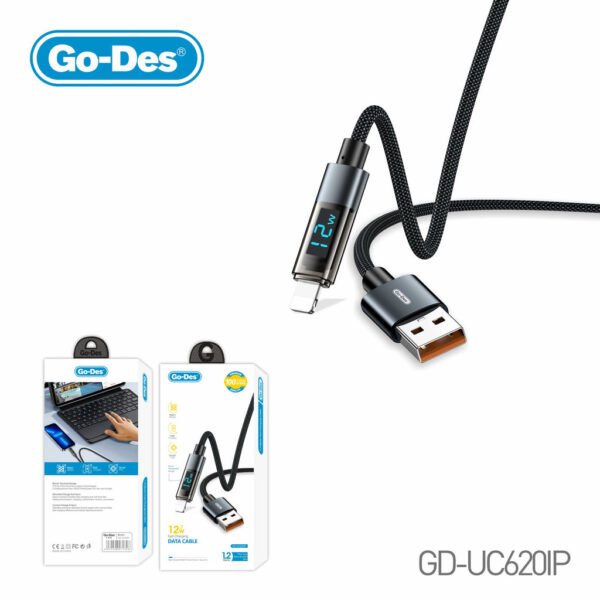 Go-Des 1.2M Fast Charging Cable Bionic Terminal LED Digital Display Nylon Braided Up to 100W