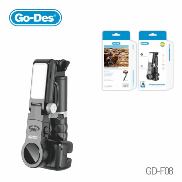 Go-Des Pan-Tilt Gimbal Stabilizer Tripod Selfie Stick with Fill Light Bluetooth Remote Anti-Shake Foldable Design