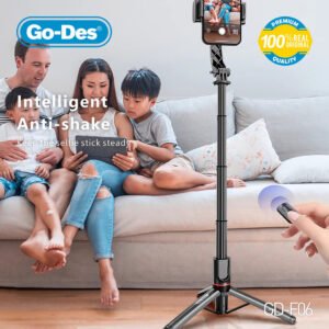 Go-Des Dual Mode Selfie Stick Pan-Tilt Stabilizer Tripod with Fill Light Anti-Shake Bluetooth Remote