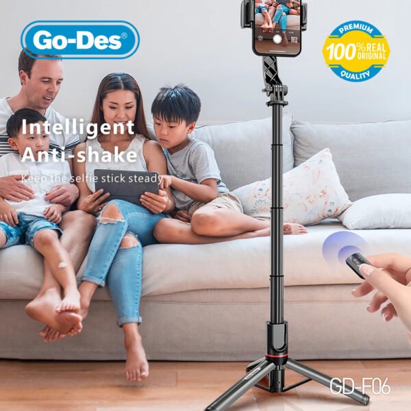 Go-Des Dual Mode Selfie Stick Pan-Tilt Stabilizer Tripod with Fill Light Anti-Shake Bluetooth Remote