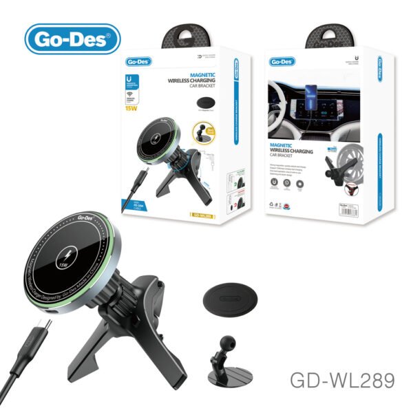 Go-Des 3in1 Wirelesss Charger 15W Qi Fast Charging Mag Safe Magnetic Car Phone Holder Wireless Charger