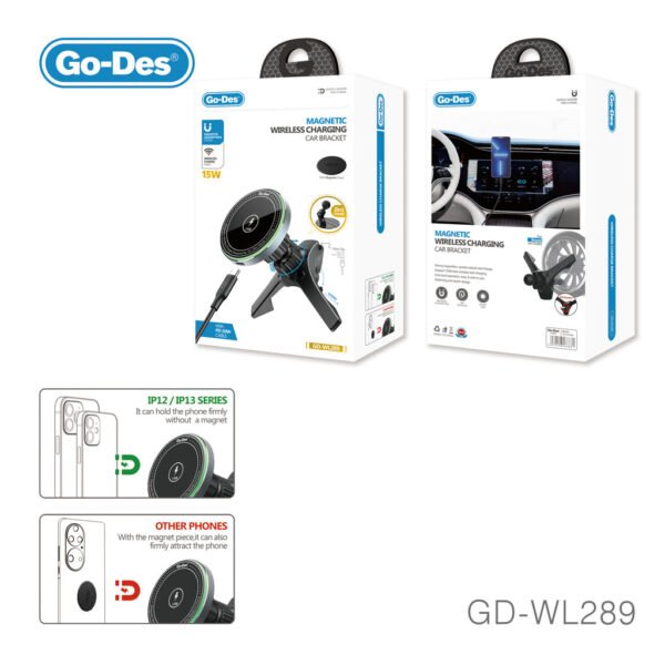 Go-Des 3in1 Wirelesss Charger 15W Qi Fast Charging Mag Safe Magnetic Car Phone Holder Wireless Charger
